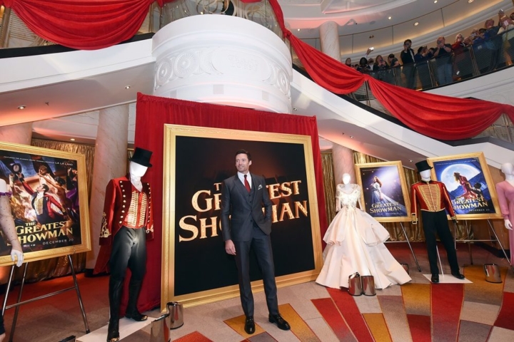 Hugh Jackman attends as Cunard Hosts World Premiere of 20 th Century Fox’s “The Greatest Showman” on board Greatest Ocean Liner, Flagship Queen Mary 2, on Friday, Dec. 8, 2017, in Brooklyn, N.Y. This is the first ever major motion picture premier to take place on board a passenger ship. (Photo by Diane Bondareff/Invision for Cunard/AP Images)