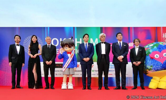 【写真】第4回 横浜国際映画祭(YIFF2026) レッドカーペット (菅野充実行委員長、リン・チーリン、ジョニー・トー、江戸川コナン、山中竹春横浜市長、佐藤浩市、田川和人事務局長、トゥンクトゥンク)